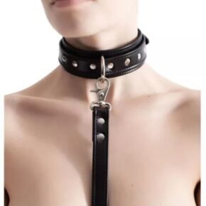 Collar con Correa en cuerina sin peluche color negro